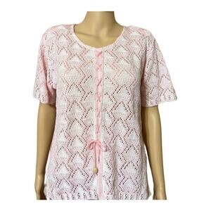 Anne's Irish Knits Pink Hand Knitted Shirt Sleeve Sweater Size Large/XLarge